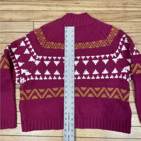UNIVERSAL THREAD Crop Sweater Women Magenta Knit Mock Neck Gran Fair Isle L Geo - Picture 5 of 16